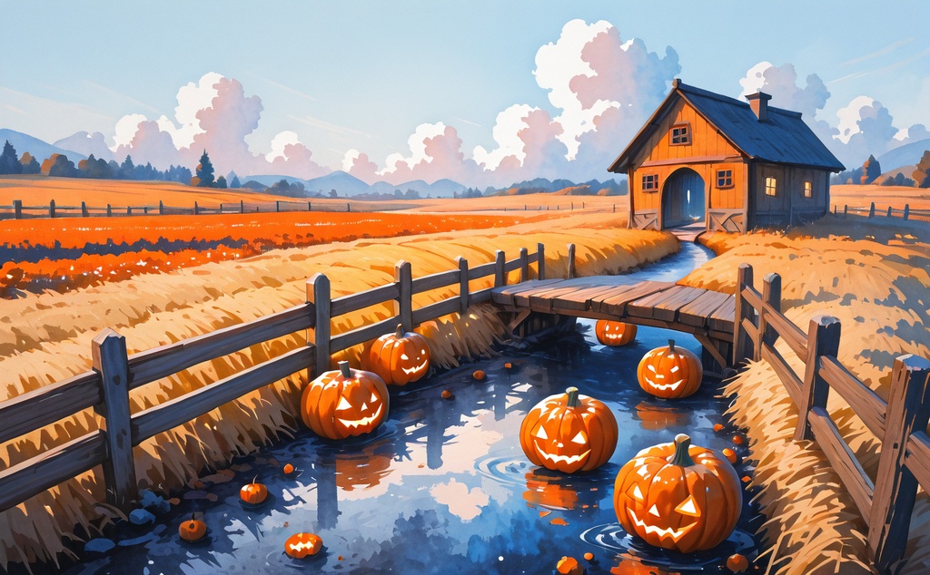 【ハロウィン背景】かぼちゃ畑の田園風景 5枚セット|動画背景・同人誌表紙・季節のチラシに|商用利用可・クレジット不要