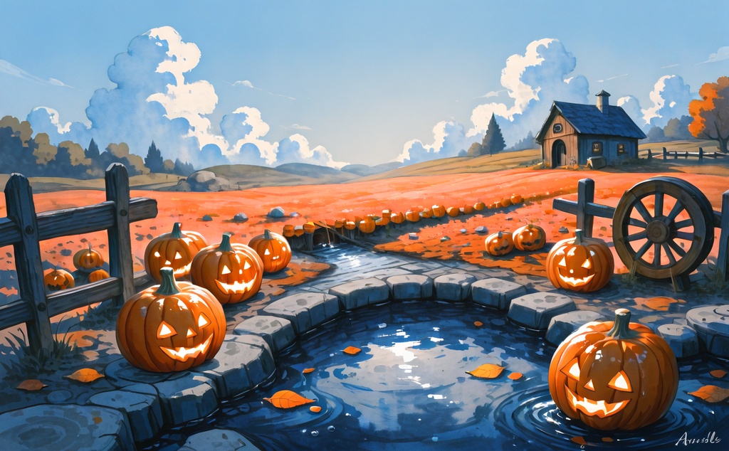 【ハロウィン背景】かぼちゃ畑の田園風景 5枚セット|動画背景・同人誌表紙・季節のチラシに|商用利用可・クレジット不要
