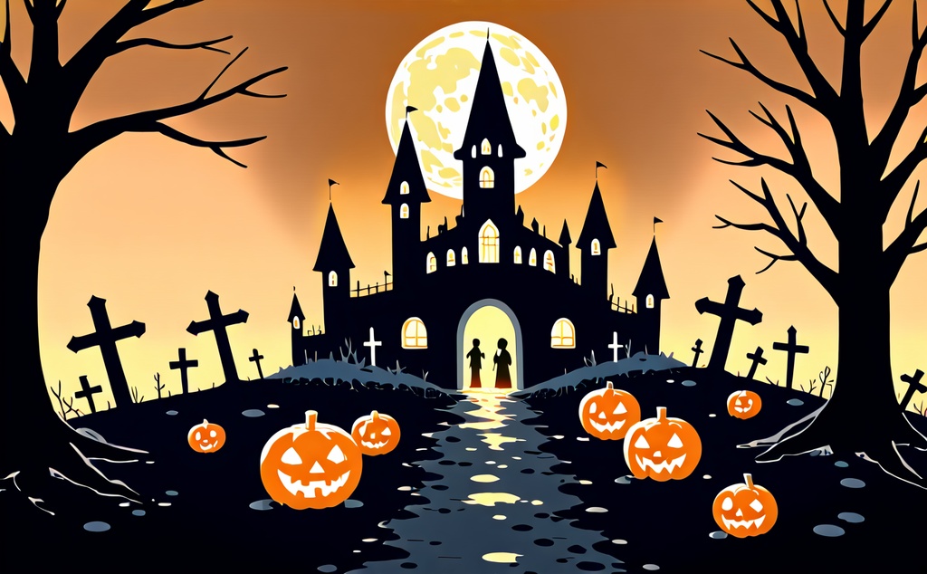 【ハロウィン背景】月夜の洋館と墓地 5枚セット｜ホラーゲーム・配信背景・動画素材に｜商用利用可・クレジット不要