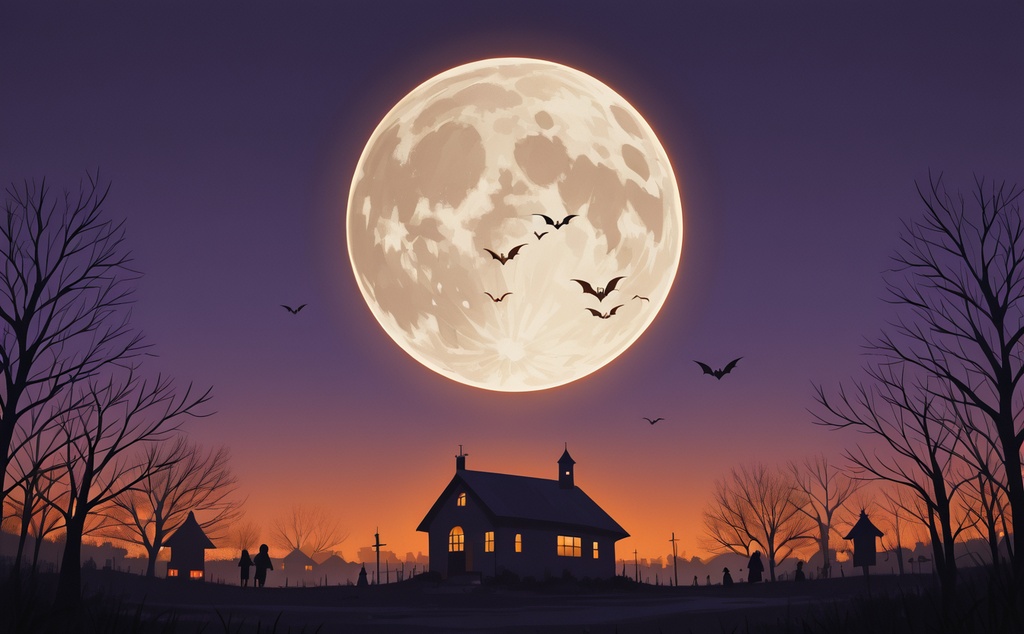 【ハロウィン背景】月夜のシルエット 5枚セット｜文字入れ用の余白つき・配信背景・サムネに｜商用利用可・クレジット不要