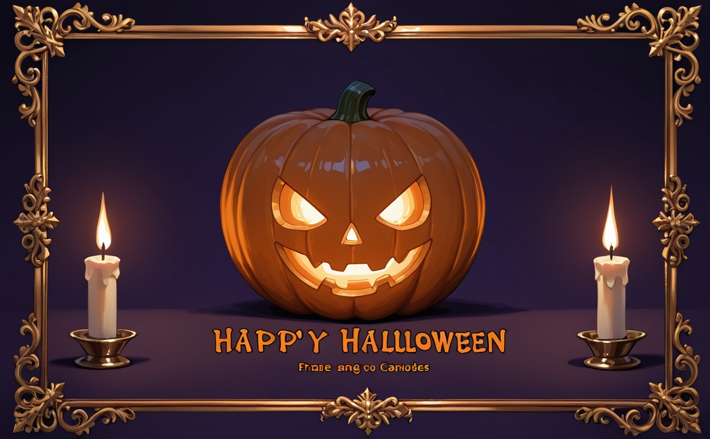 【ハロウィン素材】キャンドルと紅葉のフレーム・カード 4枚セット|招待状・告知・SNS投稿のベースに|商用利用可・クレジット不要