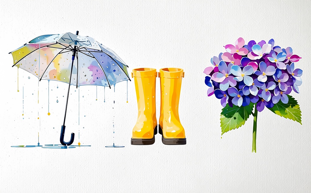 【梅雨の背景素材】あじさい・雨の町・カエル 7枚セット|告知画像・SNS投稿・ブログ背景に|商用利用可・クレジット不要