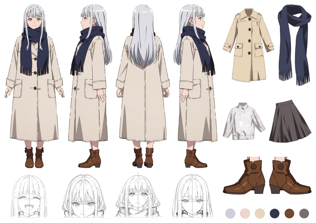 【商用利用可】銀髪にベージュのコートと紺のマフラーの少女のイラスト+同じ場面の人物なし背景 11枚セット|白雪雪乃