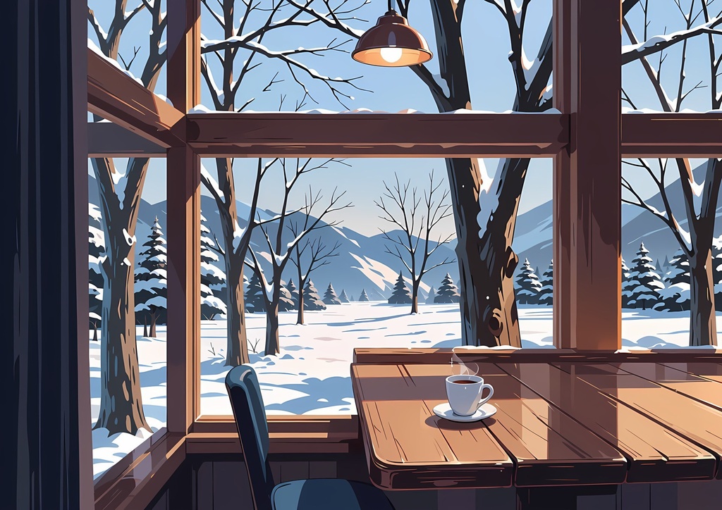 【商用利用可】銀髪にベージュのコートと紺のマフラーの少女のイラスト+同じ場面の人物なし背景 11枚セット|白雪雪乃