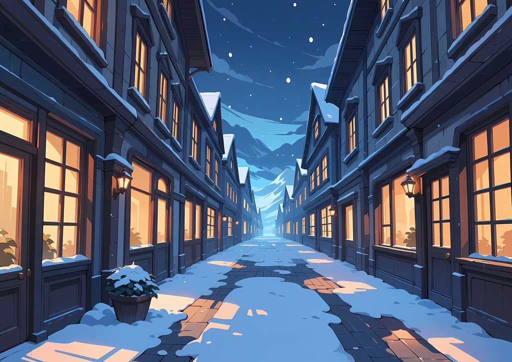 【商用利用可】銀髪にベージュのコートと紺のマフラーの少女のイラスト+同じ場面の人物なし背景 11枚セット|白雪雪乃
