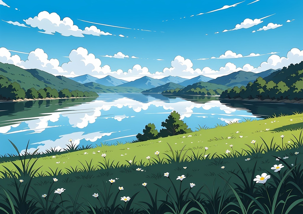 【商用利用可】紺髪の白サンドレス少女のイラスト+同じ場面の人物なし背景 11枚セット|紺野汐里