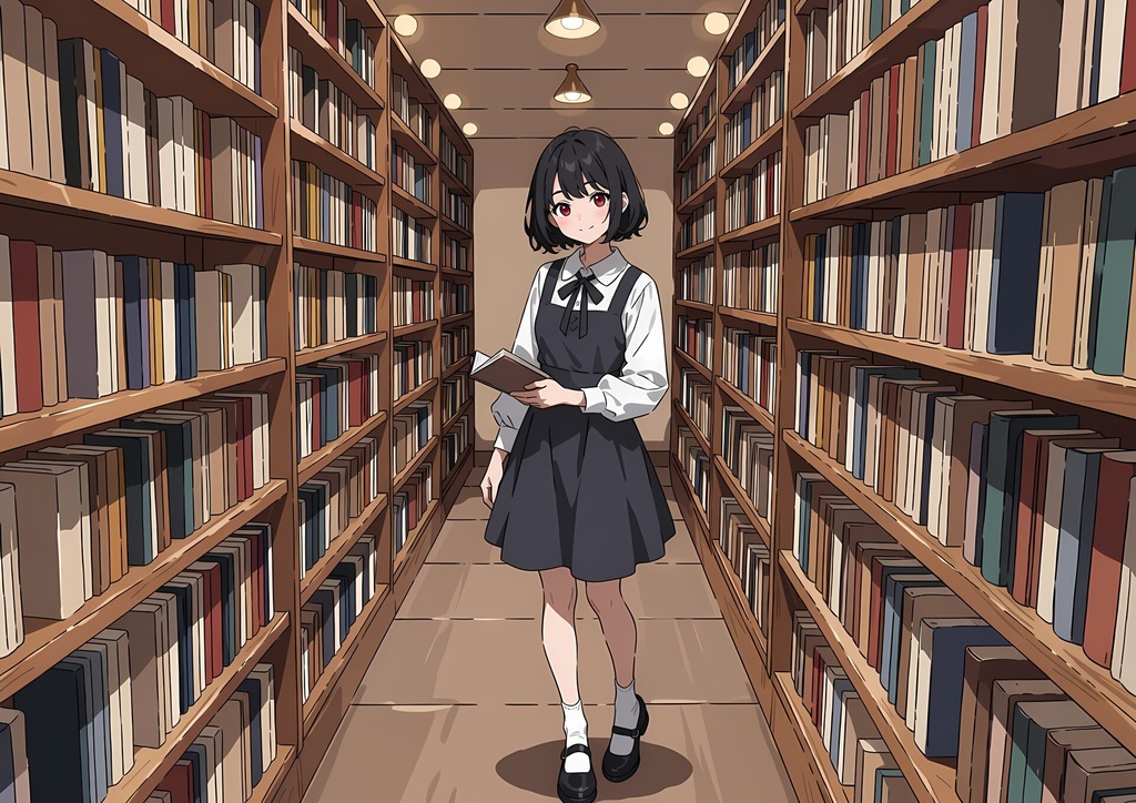 【商用利用可】黒ボブとグレーのジャンパースカートの少女のイラスト+同じ場面の人物なし背景 11枚セット|黒川紗栞