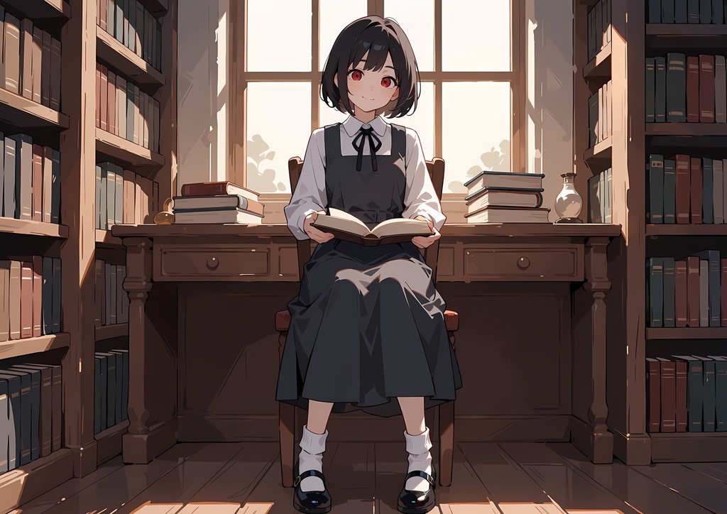【商用利用可】黒ボブとグレーのジャンパースカートの少女のイラスト+同じ場面の人物なし背景 11枚セット|黒川紗栞
