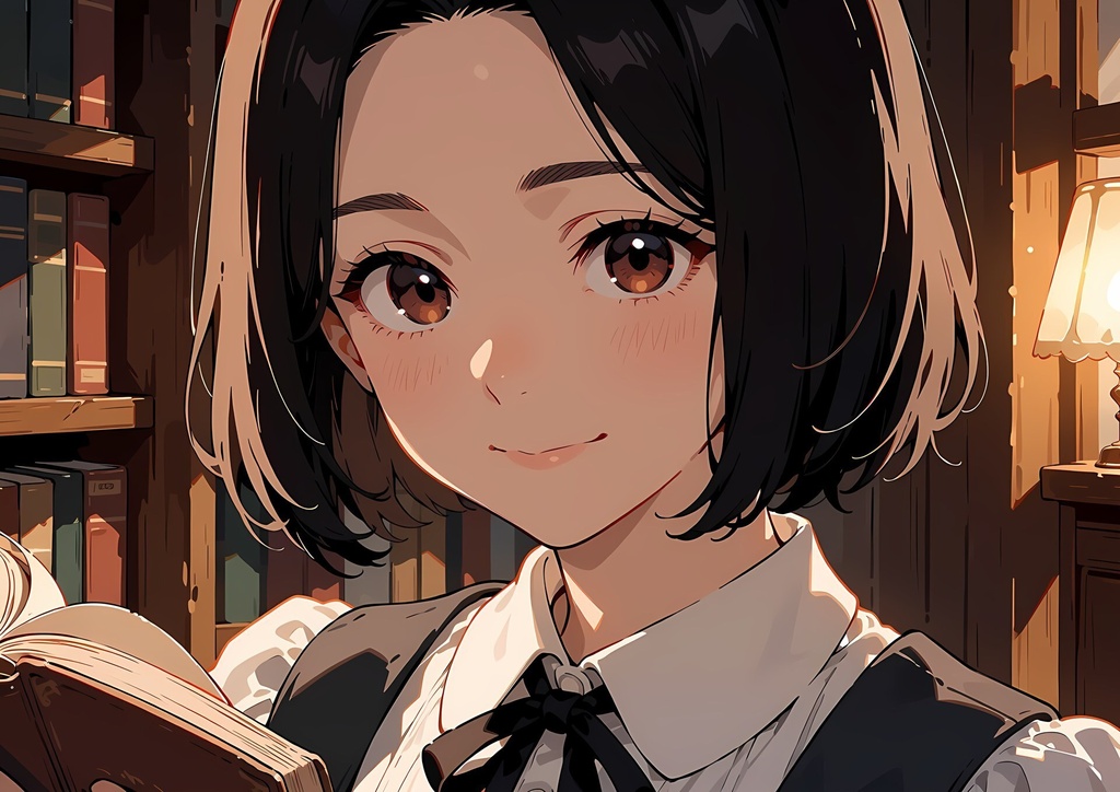 【商用利用可】黒ボブとグレーのジャンパースカートの少女のイラスト+同じ場面の人物なし背景 11枚セット|黒川紗栞