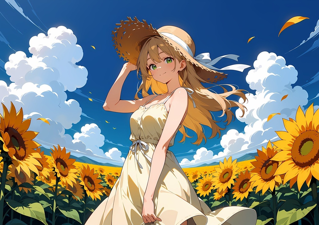 【商用利用可】金髪ウェーブに黄色のワンピースの少女のイラスト+同じ場面の人物なし背景 11枚セット|金森陽菜