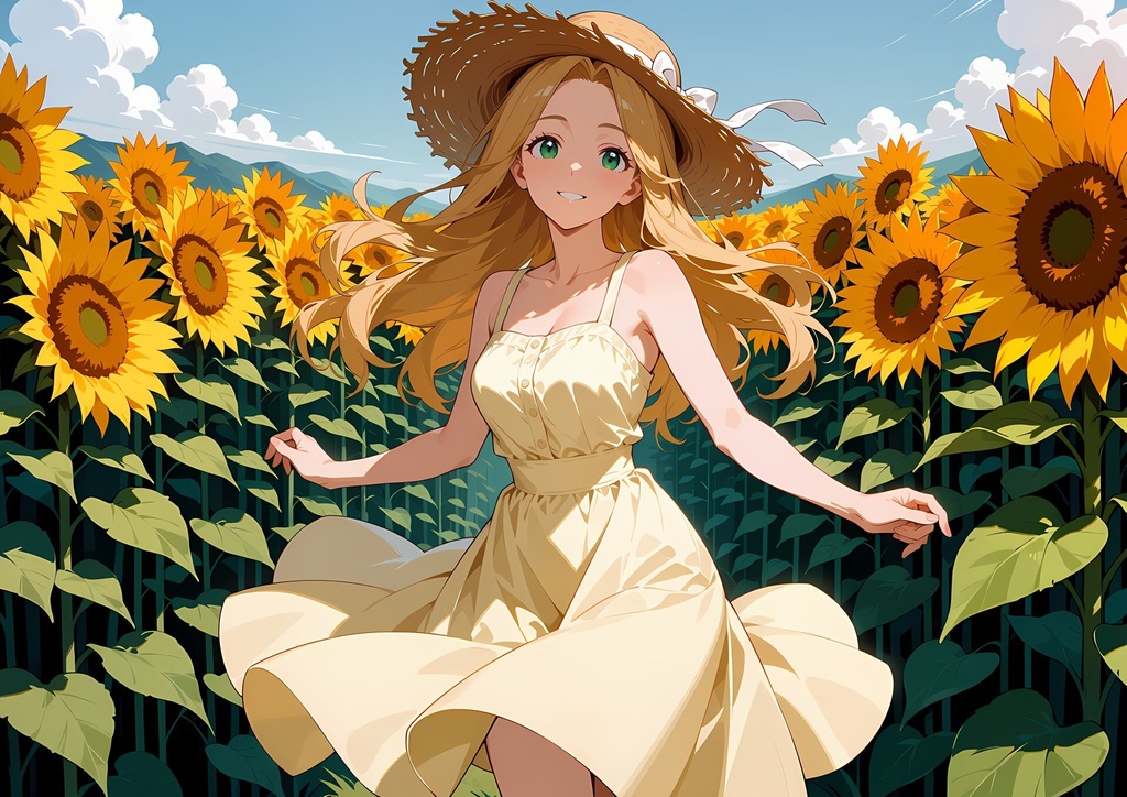 【商用利用可】金髪ウェーブに黄色のワンピースの少女のイラスト+同じ場面の人物なし背景 11枚セット|金森陽菜