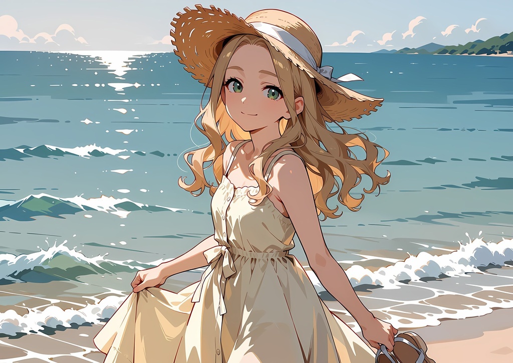 【商用利用可】金髪ウェーブに黄色のワンピースの少女のイラスト+同じ場面の人物なし背景 11枚セット|金森陽菜