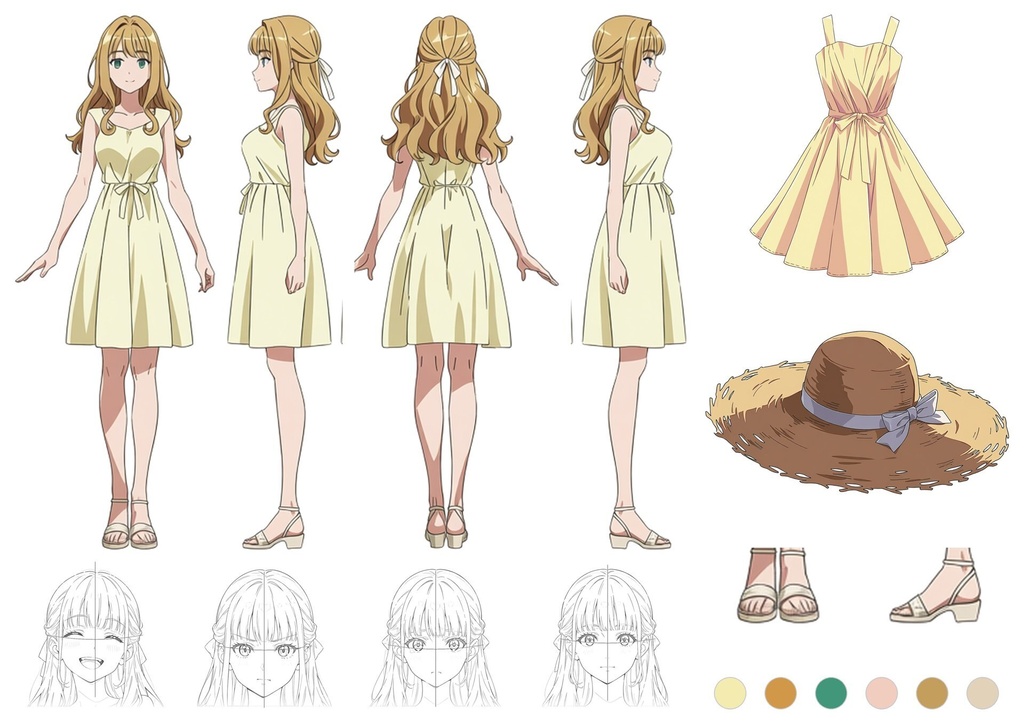 【商用利用可】金髪ウェーブに黄色のワンピースの少女のイラスト+同じ場面の人物なし背景 11枚セット|金森陽菜