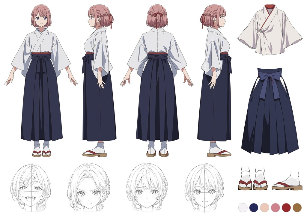 【商用利用可】ピンクのショートヘアに巫女風衣装の女性のイラスト+同じ場面の人物なし背景 11枚セット|桃園桜良