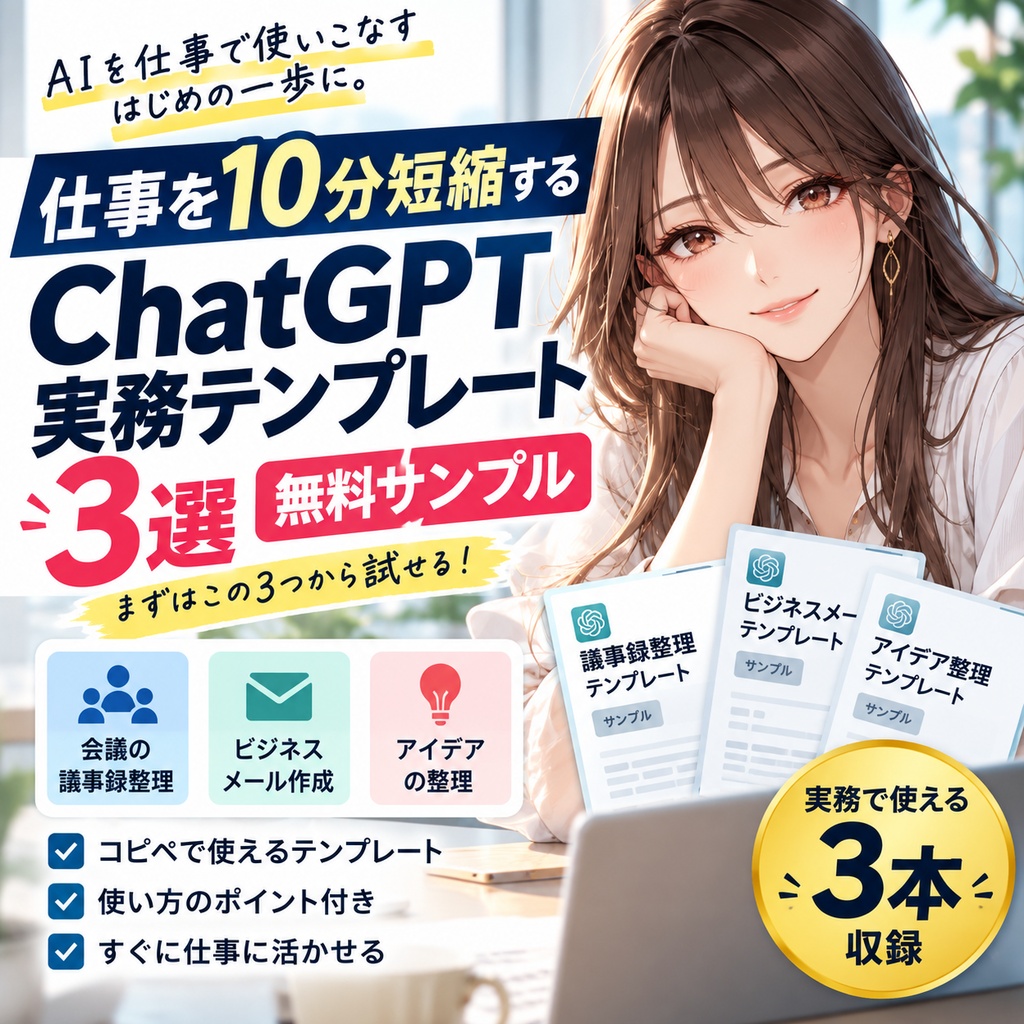 【無料】仕事を10分短縮する ChatGPT実務テンプレート3選|会議・メール・思考整理