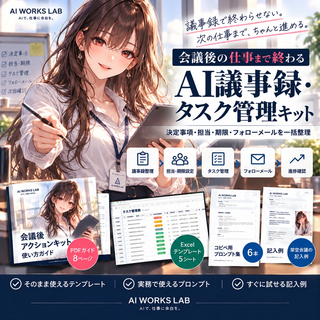 「会議後の仕事まで終わるAI議事録・タスク管理キット