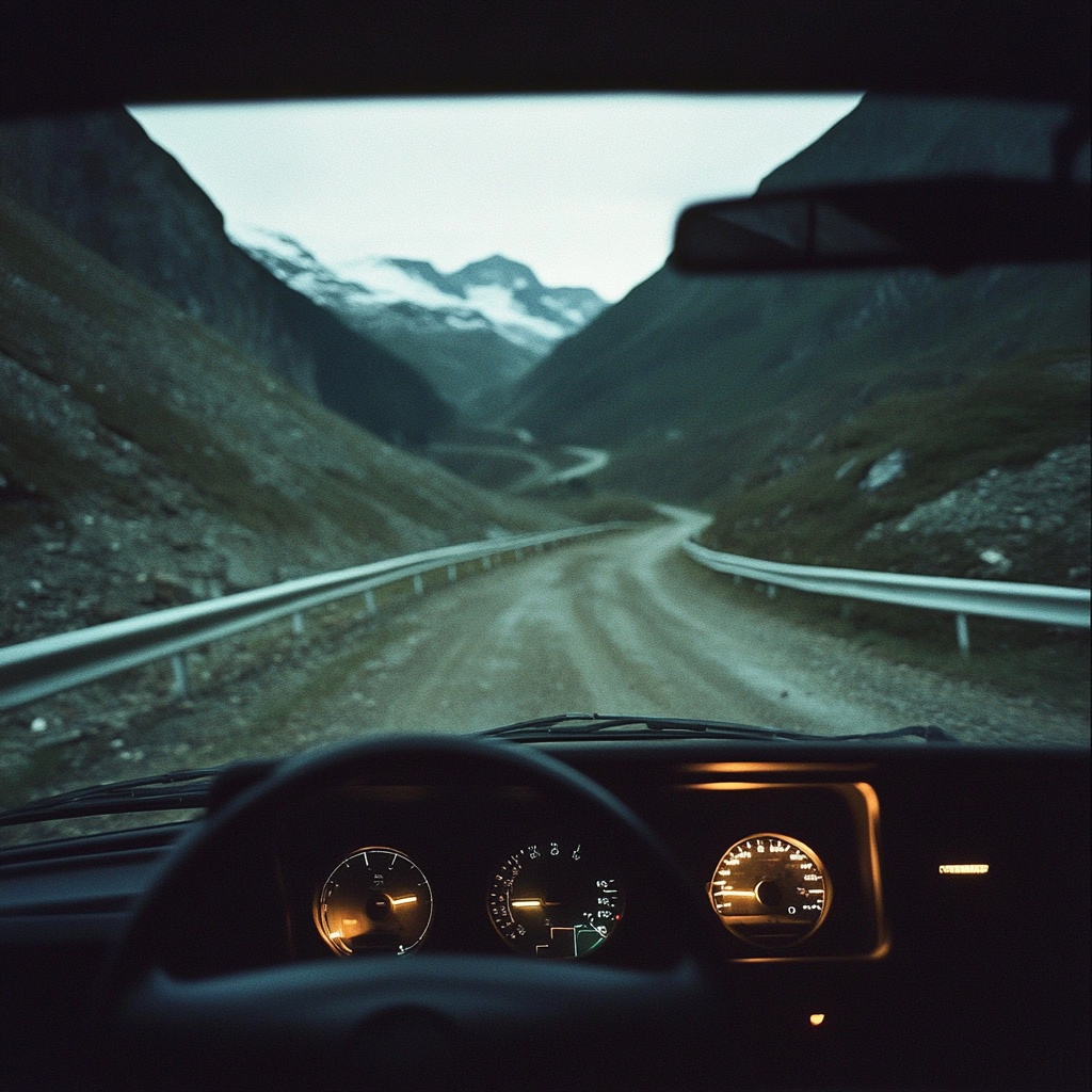 不気味な山道を運転