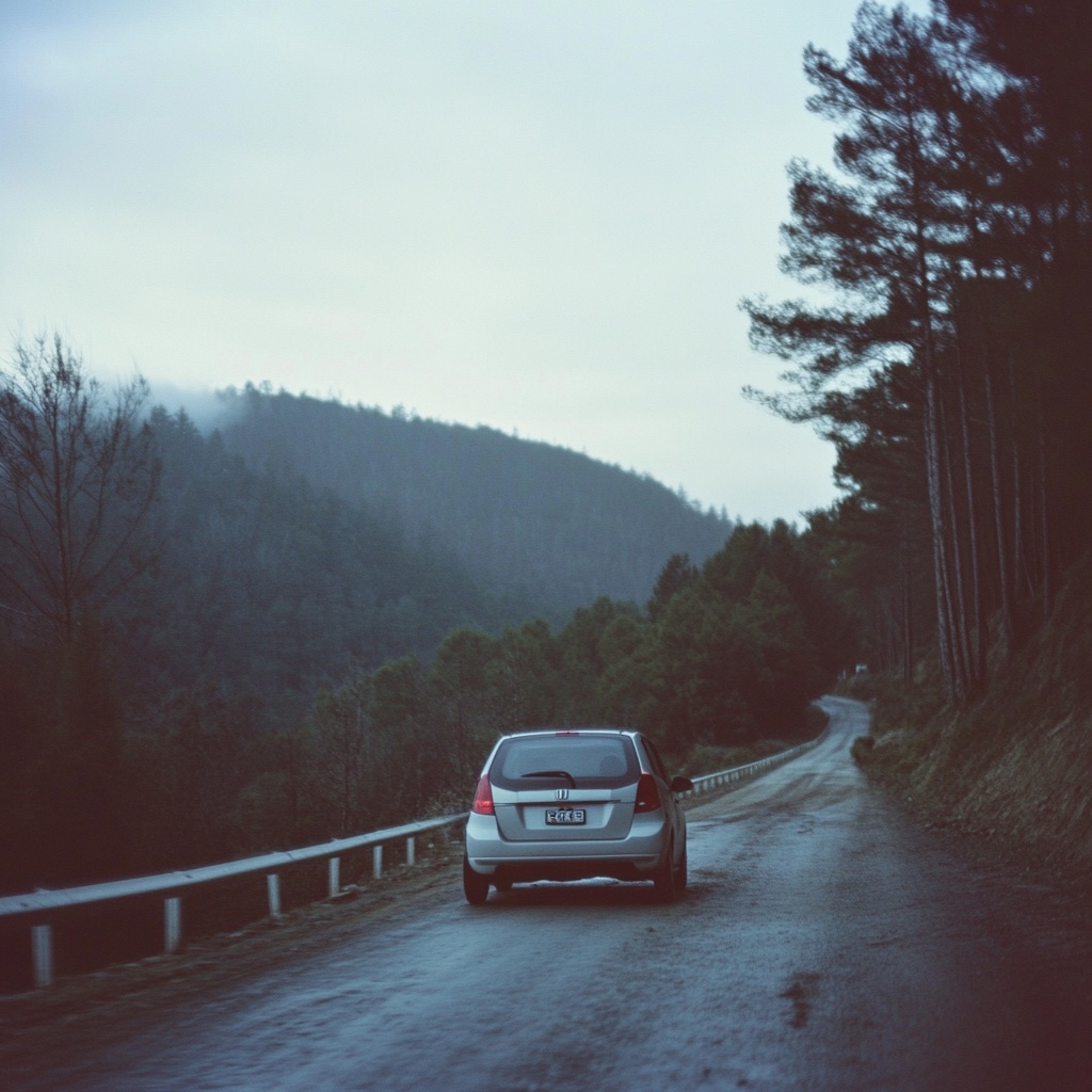 不気味な山道を運転