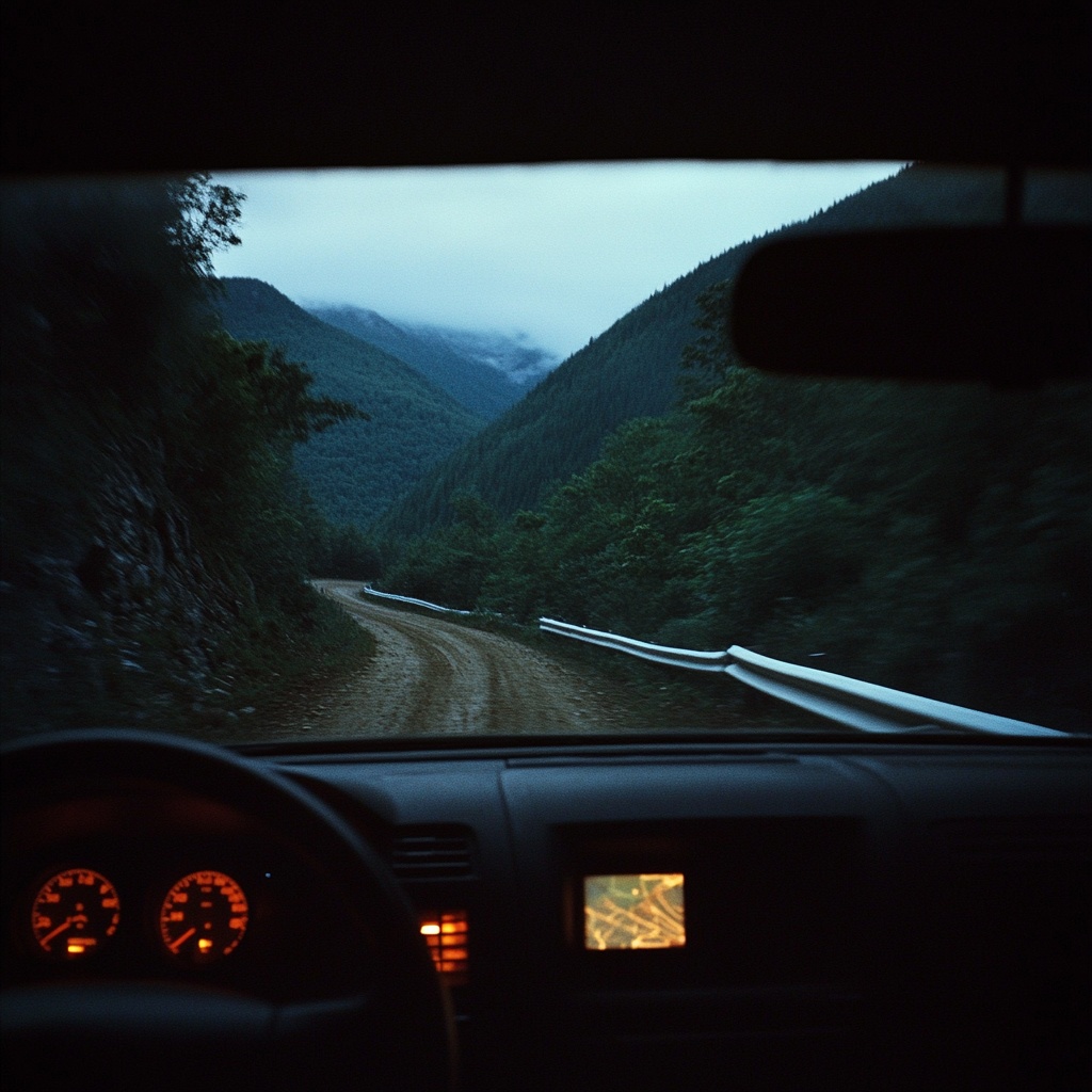 不気味な山道を運転