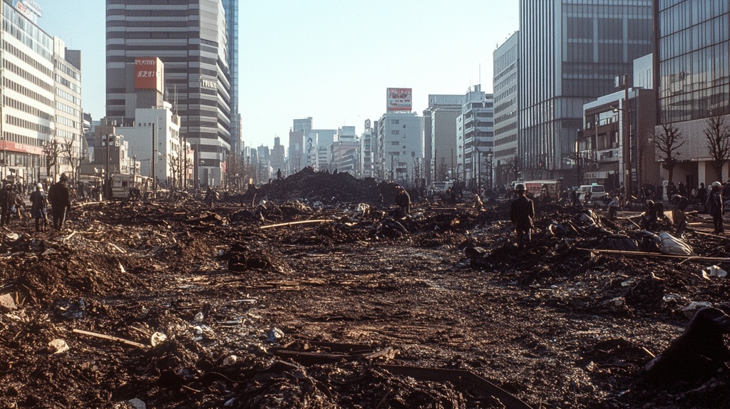 昭和の東京都内崩落事故の様子