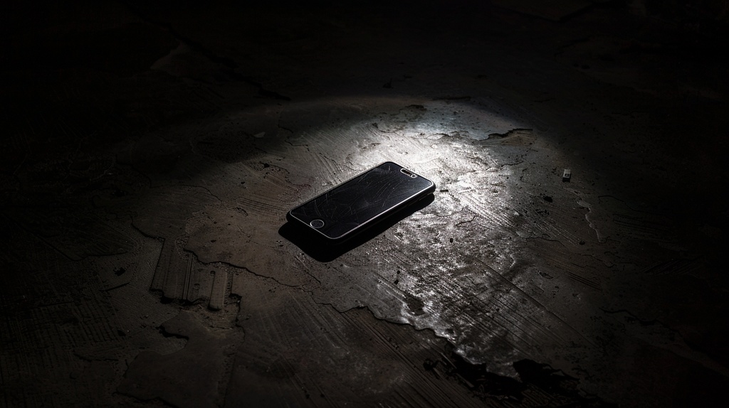 暗い部屋に残されたスマホ