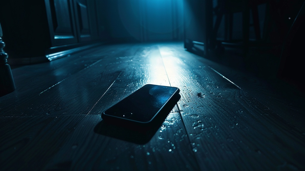 暗い部屋に残されたスマホ