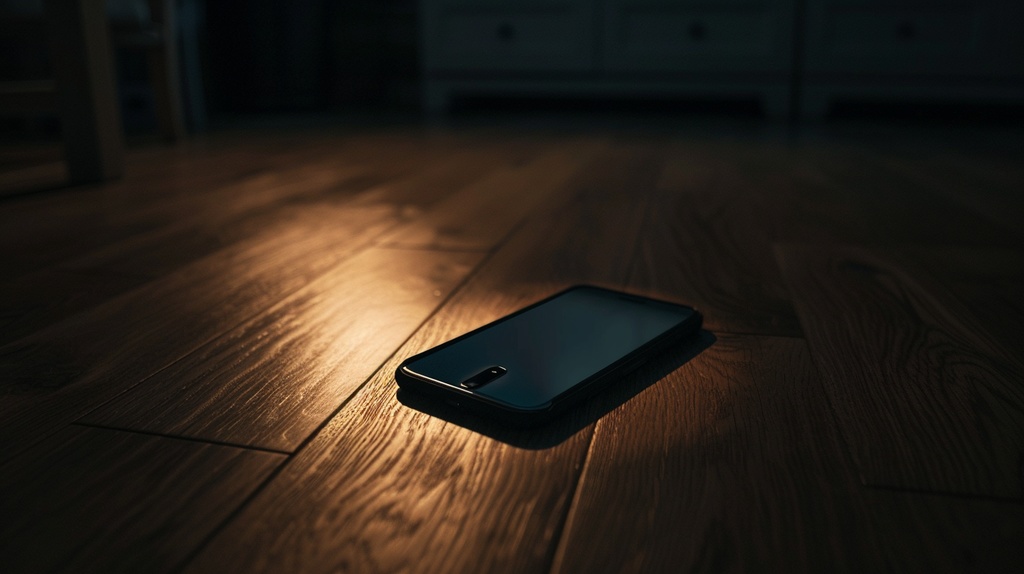 暗い部屋に残されたスマホ