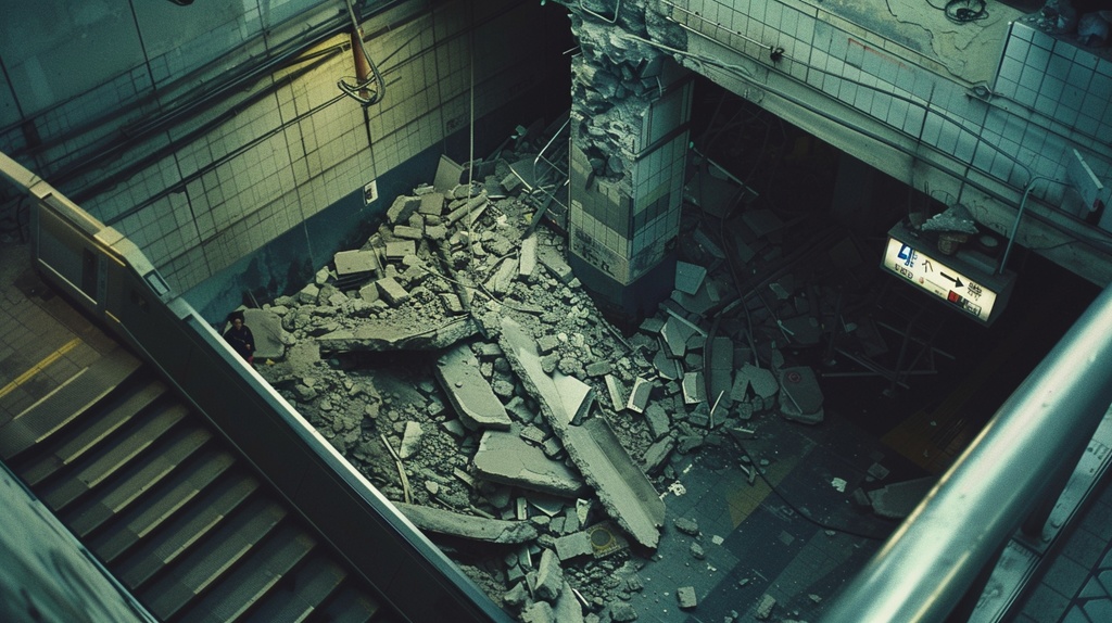 地下鉄構内崩落事故の様子