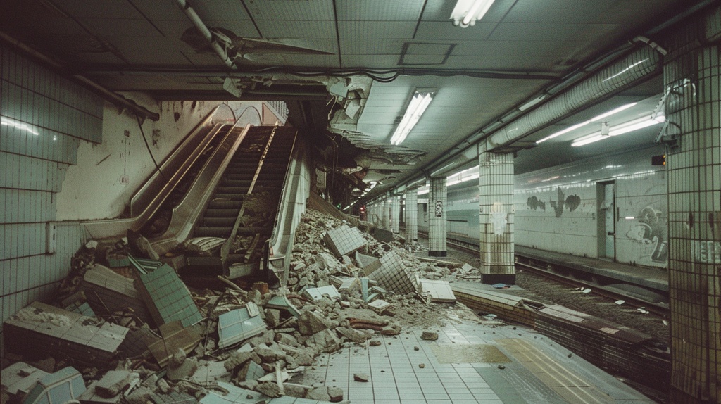 地下鉄構内崩落事故の様子