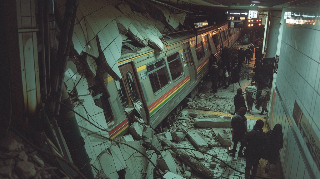 地下鉄構内崩落事故の様子