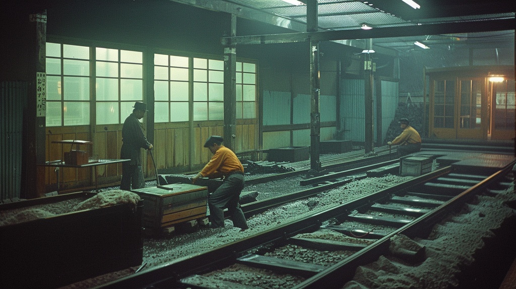 1880年代の駅構内で働く男たち