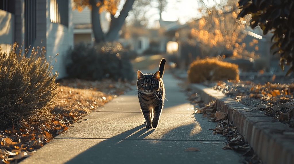 歩道を歩く猫たち
