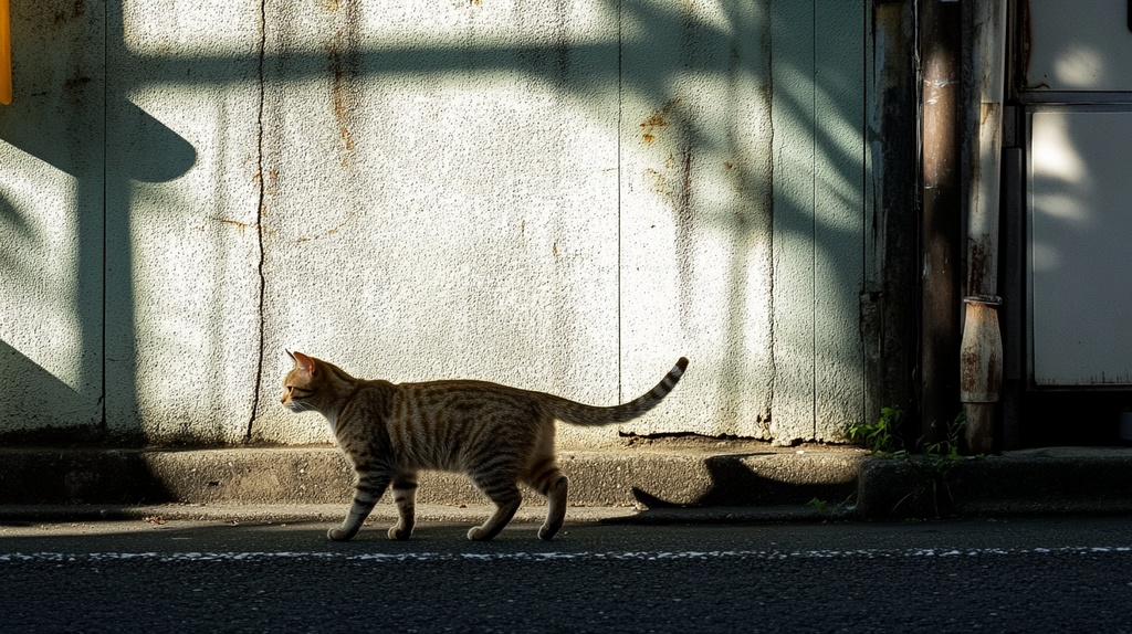 歩道を歩く猫たち