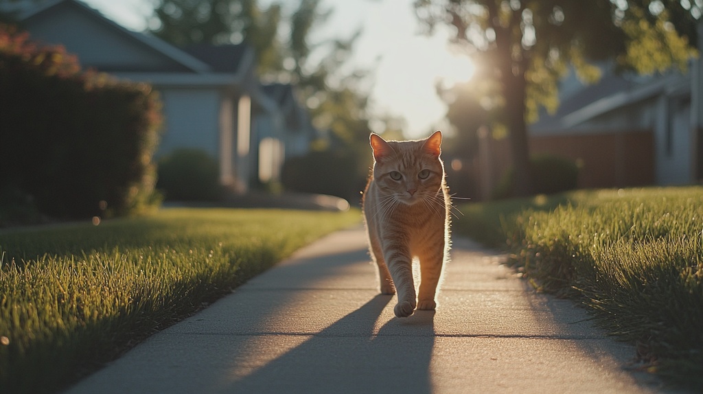 歩道を歩く猫たち