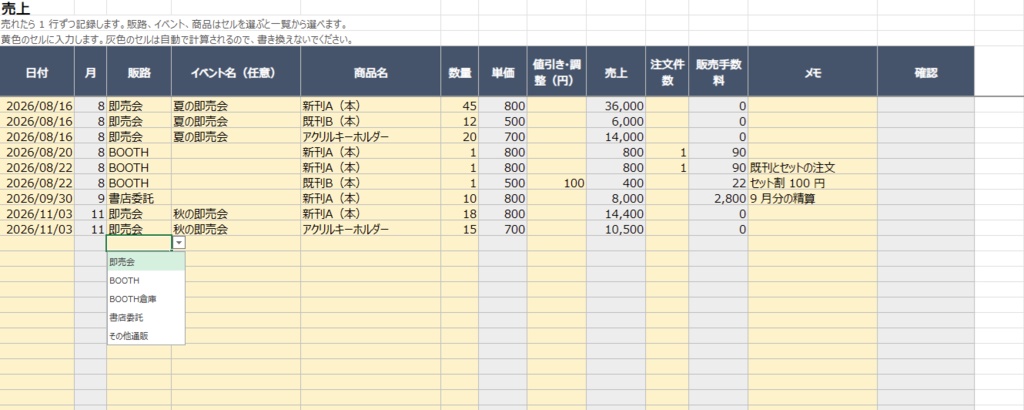 同人活動の年間収支と在庫の管理シート|即売会、BOOTH、書店委託に対応(Excel/Googleスプレッドシート)