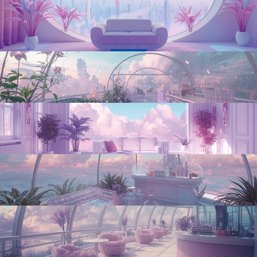 Dreamscape Background Pack vol.2  幻想未来ルーム＆カフェセット［Soft & Transparent Future Rooms］（5枚）