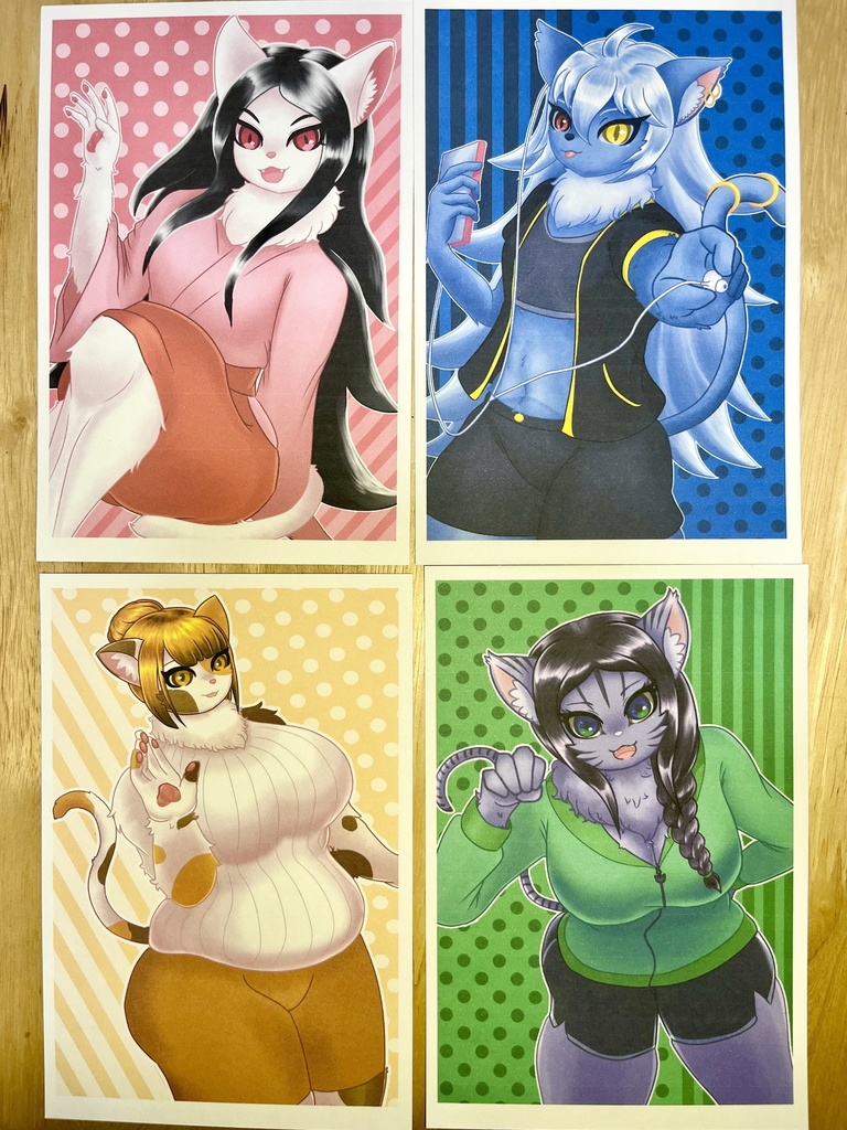 ケモノ 猫 メスケモ  ポストカード 4枚セット(自宅印刷)