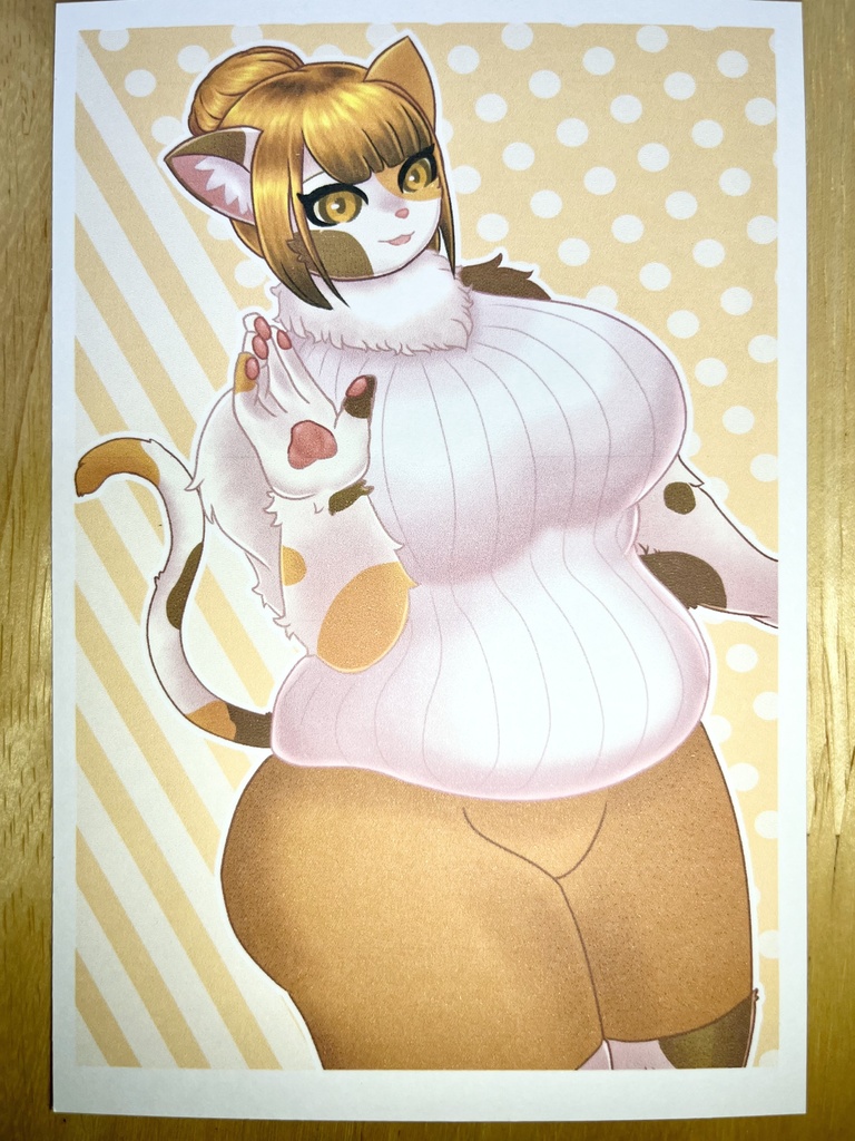 ケモノ メスケモ 三毛猫(大) ポストカード(自宅印刷)