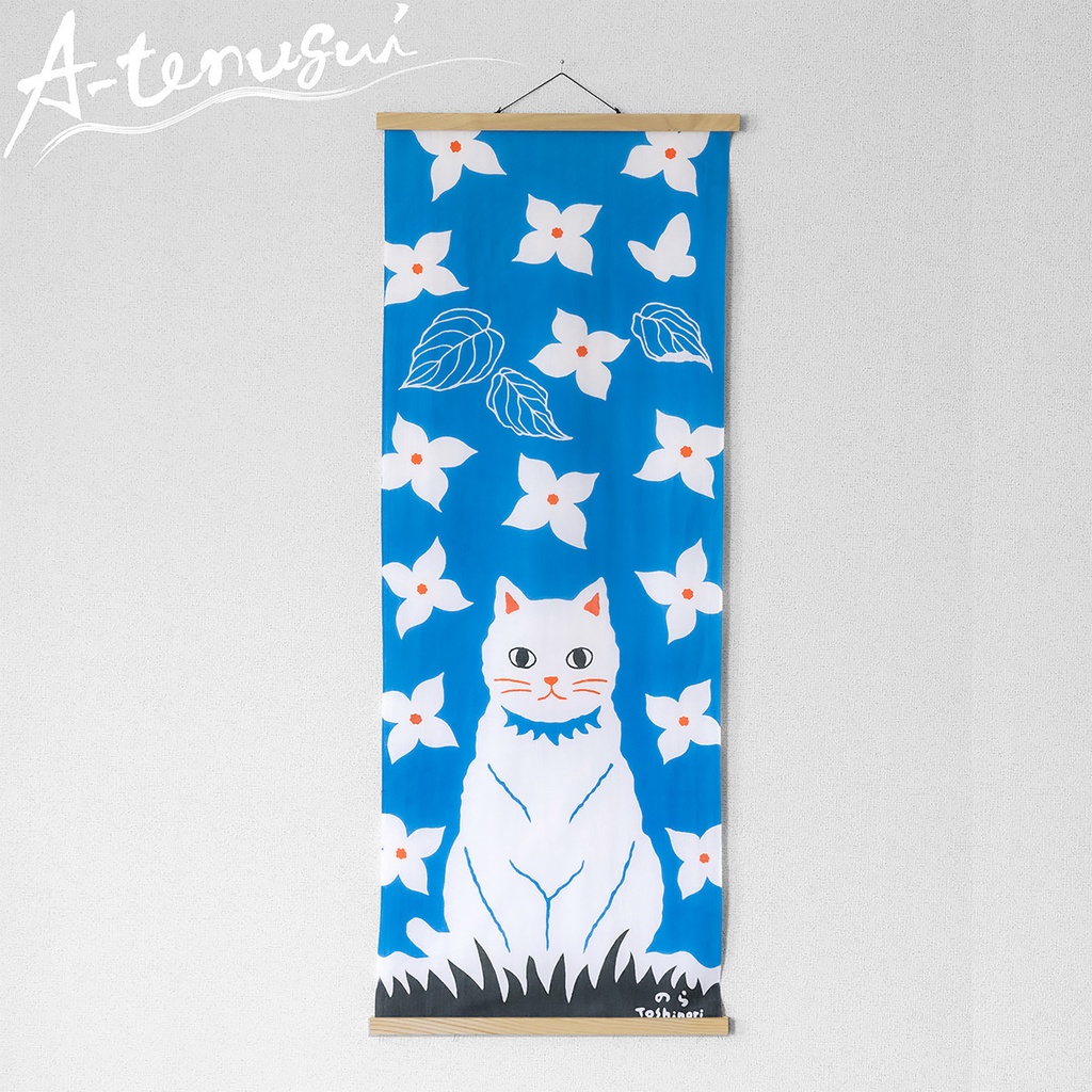 白猫の手ぬぐい（ブルー）A-tenugui