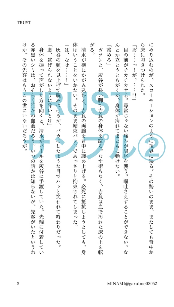 コピー本版『TRUST』意地っ張りなエリート刑事が拉致監禁拷問され大嫌いな上司に助けられてしまう話
