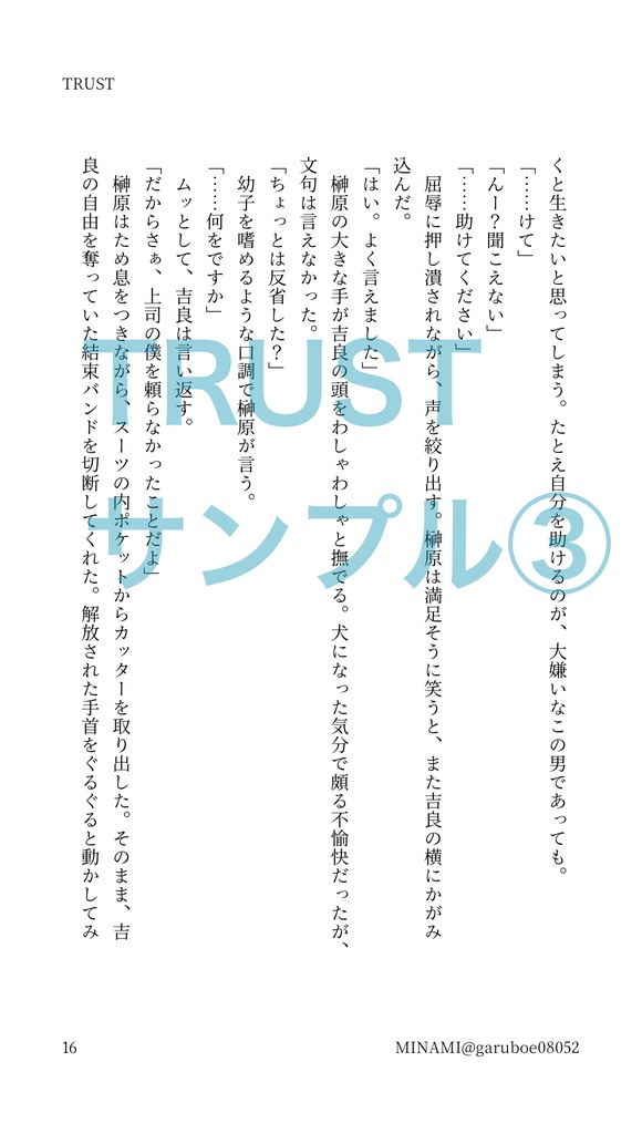 コピー本版『TRUST』意地っ張りなエリート刑事が拉致監禁拷問され大嫌いな上司に助けられてしまう話