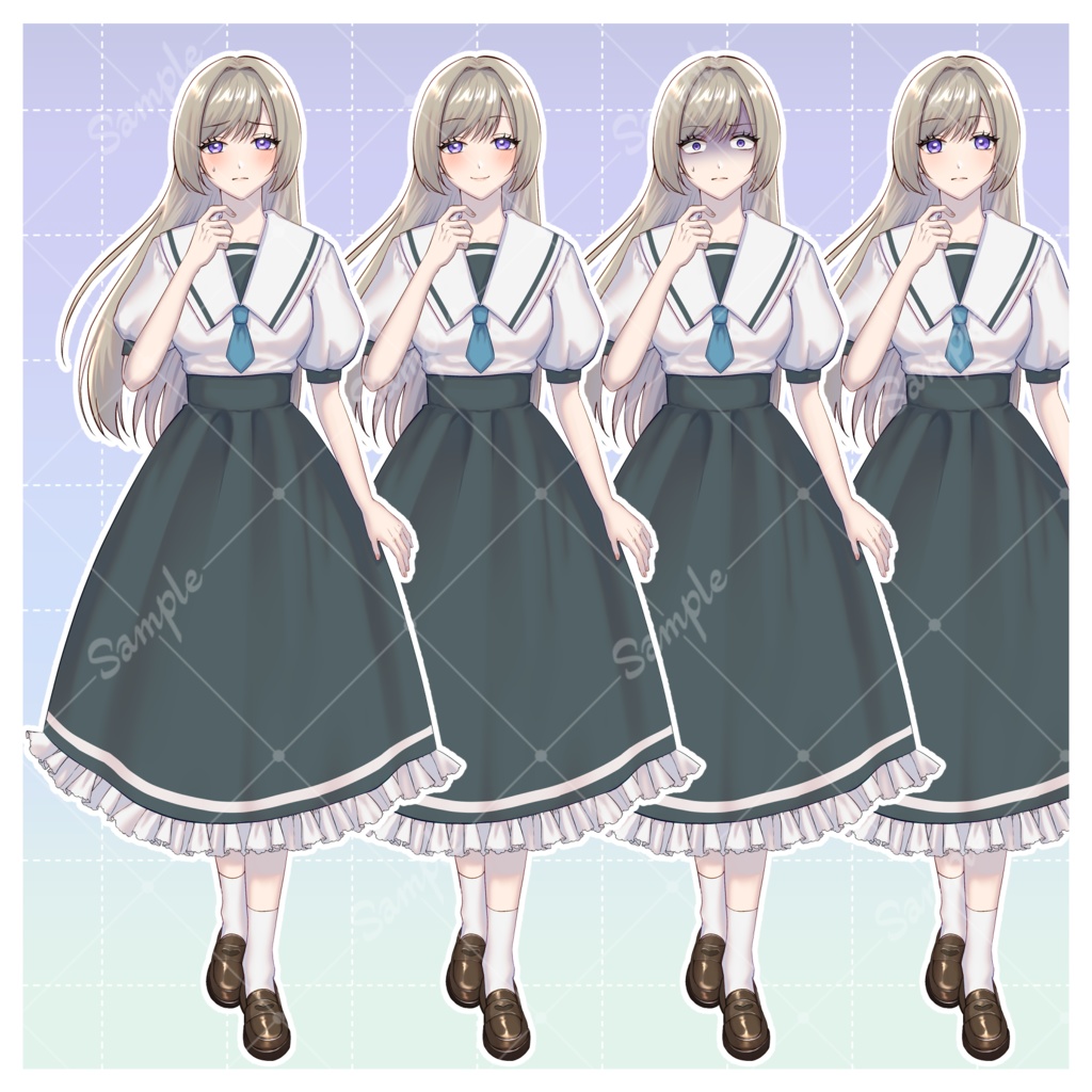 【立ち絵素材】お嬢様風女学生【表情8種】全身/女性/女の子/学生/お嬢様