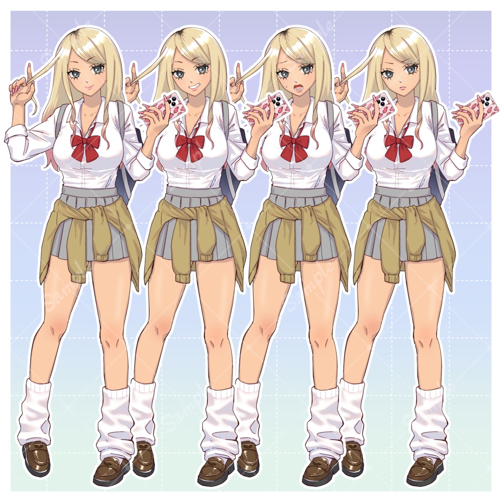 【立ち絵素材】金髪ギャル 学生【表情8種】