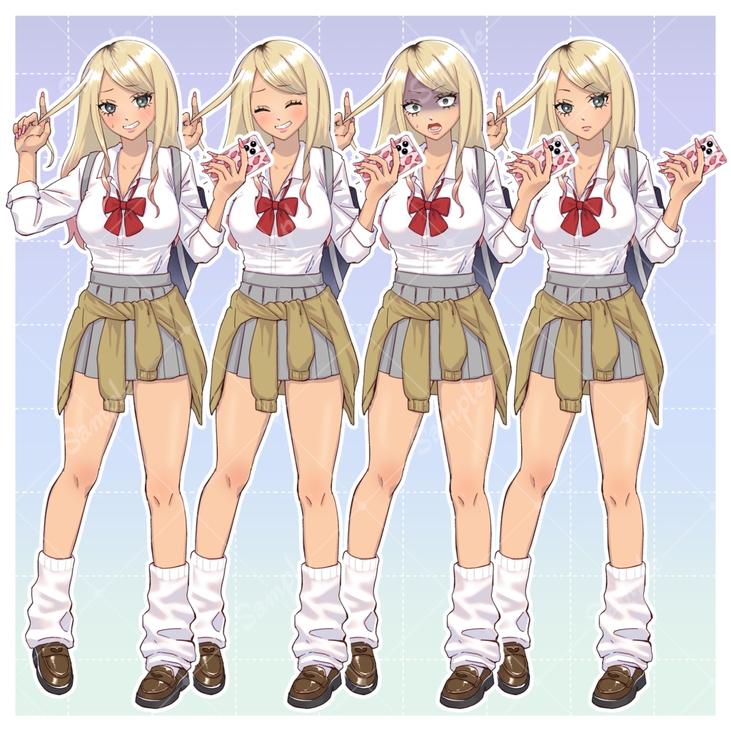 【立ち絵素材】金髪ギャル 学生【表情8種】