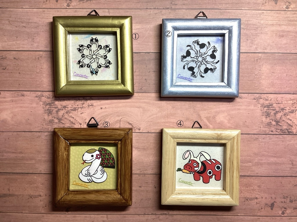 【新自在展後夜祭】切り絵ミニ額(①かわいい系)
