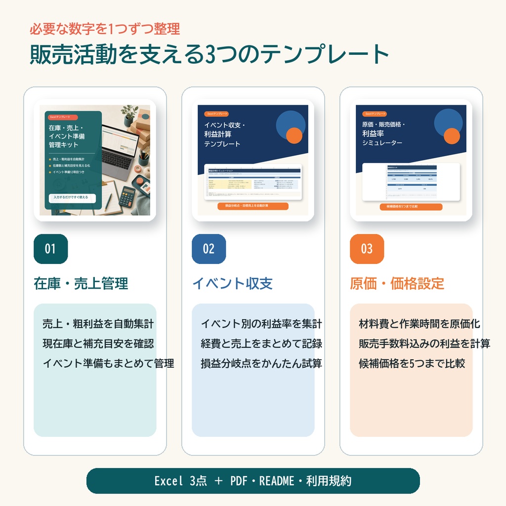 【Excelテンプレート3点セット】販売管理・イベント収支・価格設定|同人・ハンドメイド向け