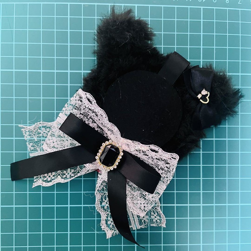 くま耳 (Bタイプリボン) 痛ロゼット かぎ針編み