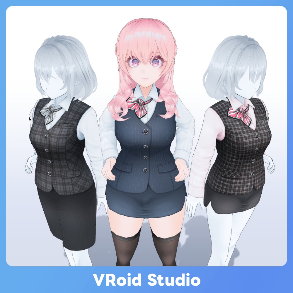 【#VRoid ミニ・ロング】丈が選べるOL事務服セットA Office Worker Uniform A