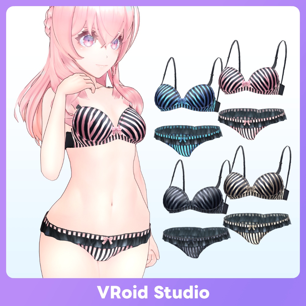 【#VRoid 全12色】ストライプ ランジェリー セット Stripe Lingerie