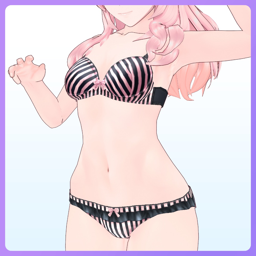 【#VRoid 全12色】ストライプ ランジェリー セット Stripe Lingerie